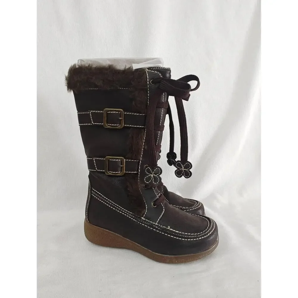 Rachel Shoes Winter Boots Fresno Brown Girls 13 New Lace‎ Up Faux Fur Warm